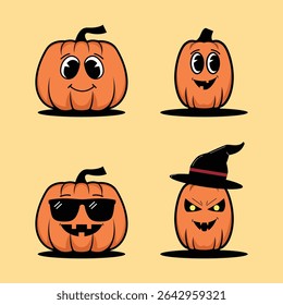 Halloween monster jack lantern orange pumpkin, Set of halloween pumpkins