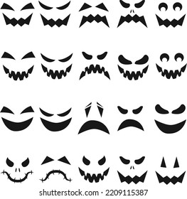 halloween monster jack lantern pumkin carved glowing scary face set on white background. holiday cartoon character collectionfor celebrating design. vector cartoon spooky