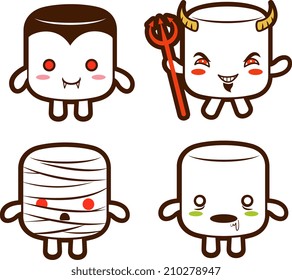 Halloween monster  marshmallow characters- Vampire, Devil, Mummy, and Zombie. EPS10