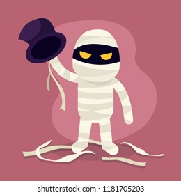 Halloween monster. Mummy horror character illustration, mummy costume. Cartoon vector
