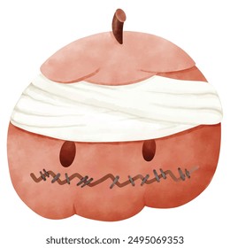 Halloween monster pumpkin. Water color hand drawing vector file.
