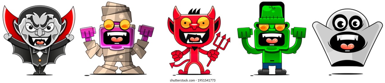 Halloween monster set. Stock illustration on a white background. For design, decoration, logo.