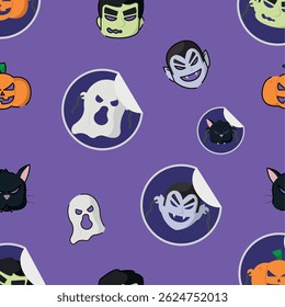Halloween monster sticker pattern Vector illustration 