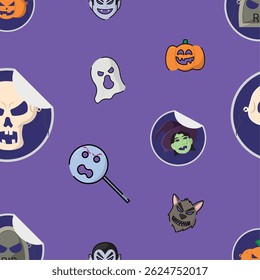 Halloween monster sticker pattern Vector illustration 