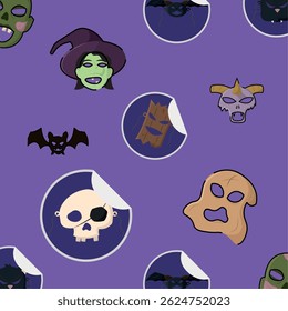 Halloween monster sticker pattern Vector illustration 
