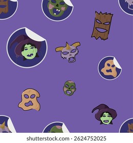 Halloween monster sticker pattern Vector illustration 