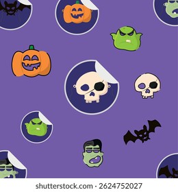 Halloween monster sticker pattern Vector illustration 