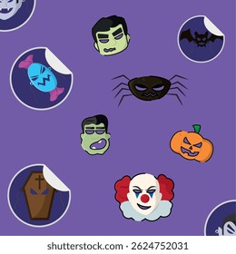 Halloween monster sticker pattern Vector illustration 