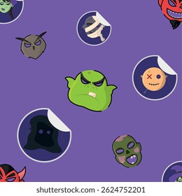 Halloween monster sticker pattern Vector illustration 