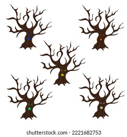 halloween monster tree set, vector illustration
