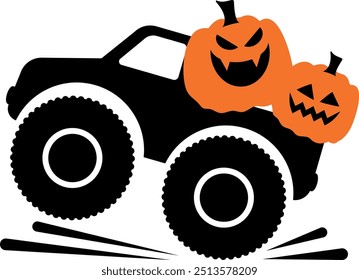 Camión monstruo de Halloween. Vector de ilustración de Jack O Lanter.