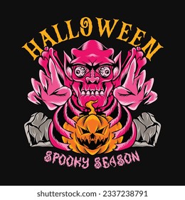 Halloween Monster T-shirt Design Vector Halloween Zombie Cartoon Character Illustration