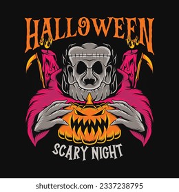 Halloween Monster T-shirt Design Vector Halloween Zombie Cartoon Character Illustration