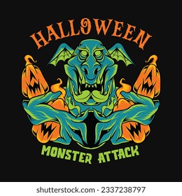 Halloween Monster T-shirt Design Vector Halloween Zombie Cartoon Character Illustration