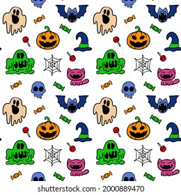 halloween monsters. cartoon characters. vector. seamless pattern. textile print.