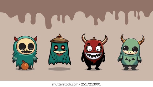 Monstros de Halloween conjunto de vetores de ilustração de caracteres