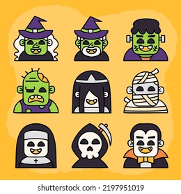 Halloween monsters characters elements collection