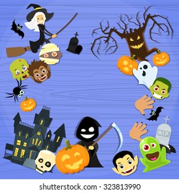 Halloween Monsters Collection Set Zombie Vampire Ghost Death Grim Reaper Werewolf Copy Space Flat Vector Illustration