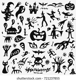 Halloween, monsters doodles set