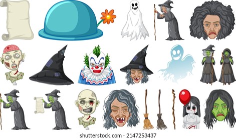 Halloween monsters on white background illustration