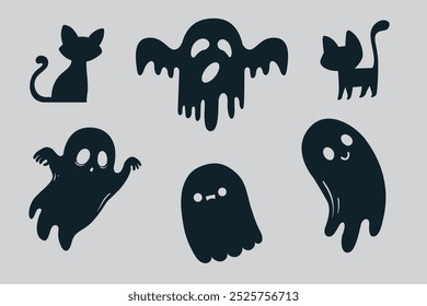 Halloween monsters set silhouette vector illustration.