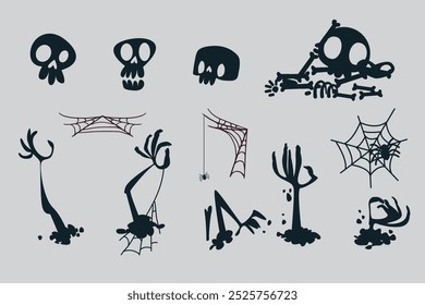 Halloween monsters set silhouette vector illustration.
