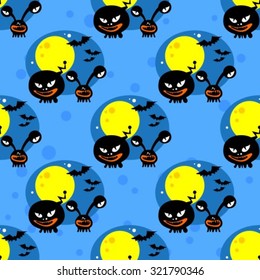 Halloween monsters silhouette on a light blue background.