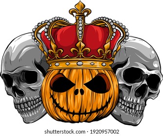 Halloween Monsters skull with pupmkids isolation vector image