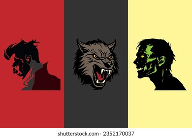 Halloween monsters vector bundle, vampire, werewolf, zombie.