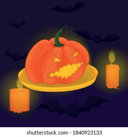 Halloween mood. Pumpkin with literary mice.