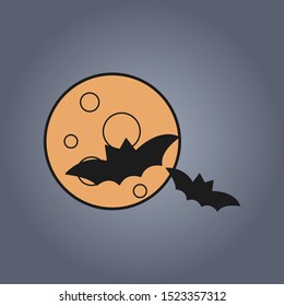 Halloween moon and bat icon. New trendy Halloween vector illustration symbol