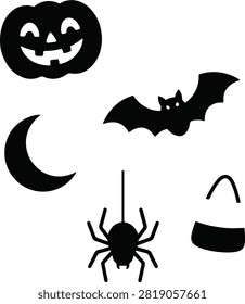 Halloween Moon Bat Spider Icon Set