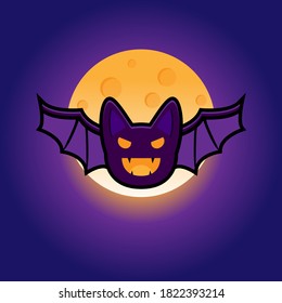 halloween moon and bat vector design