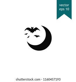 Halloween, moon and bats vector icon
