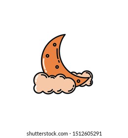 halloween moon with clouds flat style icon vector illustration design