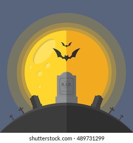 Halloween Moon and Coffin Flat Vector Illustration