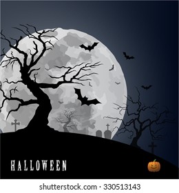 Halloween Moon Dead Tree Graveyard Cemetery Graphic Design Vector Illustration EPS10