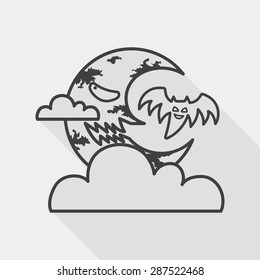 Halloween moon flat icon with long shadow, line icon
