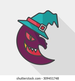 Halloween moon flat icon with long shadow, eps10