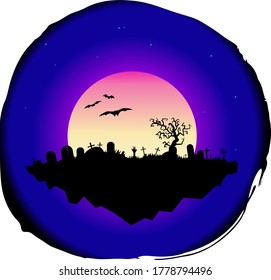 Halloween Moon And Graveyard background, vector illustration