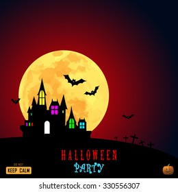 Halloween Moon Haunted House Castle Vibrant Graphic Design Vector Illustration EPS10