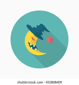 Halloween moon icon, Vector flat long shadow design. Halloween concept.