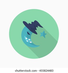 Halloween moon icon, Vector flat long shadow design. Halloween concept.