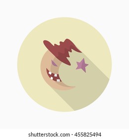 Halloween moon icon, Vector flat long shadow design. Halloween concept.