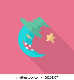 Halloween moon icon, Vector flat long shadow design. Halloween concept.