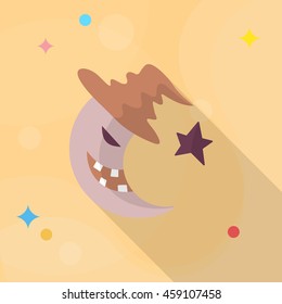 Halloween moon icon, Vector flat long shadow design. Halloween concept.