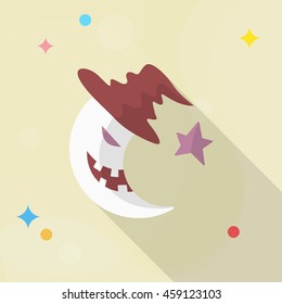 Halloween moon icon, Vector flat long shadow design. Halloween concept.