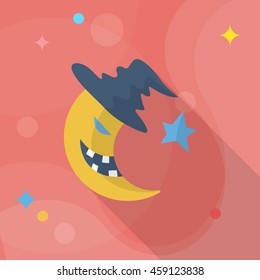 Halloween moon icon, Vector flat long shadow design. Halloween concept.