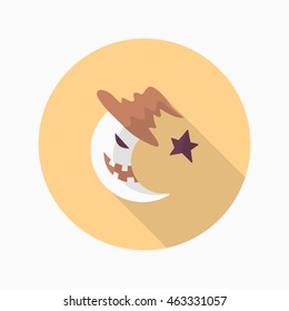 Halloween moon icon, Vector flat long shadow design. Halloween concept.