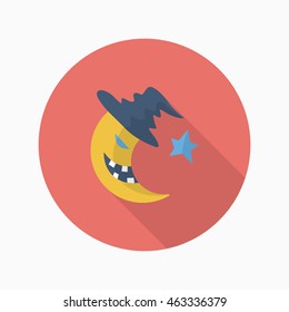 Halloween moon icon, Vector flat long shadow design. Halloween concept.